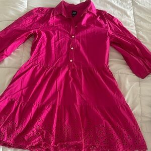 GAP Hot Pink Button-Front Tiered Eyelet Dress